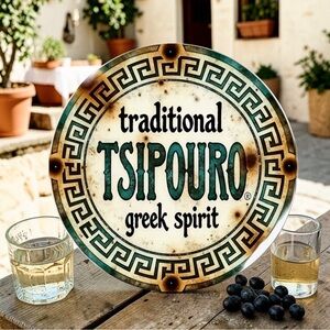 Tsipouro Traditional Greek Spirit Decorative Sign - Green and Cream